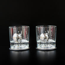 Load image into Gallery viewer, Whiskey Glasses Set BASKETBALL Design - 2 Glasses, 2 Stainless Steel Chilling Balls, 2 Coasters. Perfect for Whisky, Bourbon, Scotch, Old Fashioned. The GOAT by NOBLESIP in Designer Gift Box. A great bar gift!