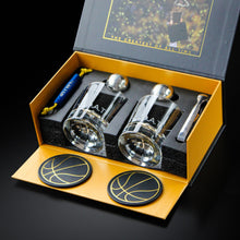 Load image into Gallery viewer, NOBLESIP Whiskey Glasses Set BASKETBALL Design - 2 Glasses, 2 Stainless Steel Chilling Balls, 2 Coasters. Perfect for Whisky, Bourbon, Scotch, Old Fashioned. The G.O.A.T. in Designer Gift Box