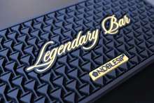 Load image into Gallery viewer, BAR MAT "Legendary Bar" by NOBLESIP. Long 25 x 3.25 Inches. Accommodates most professional and home cocktail bar setups, providing a stylish and durable surface that prevents slips and spills.