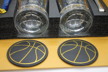 Load image into Gallery viewer, Whiskey Glasses Set BASKETBALL Design - 2 Glasses, 2 Stainless Steel Chilling Balls, 2 Coasters. Perfect for Whisky, Bourbon, Scotch, Old Fashioned. The GOAT by NOBLESIP in Designer Gift Box. A great bar gift!