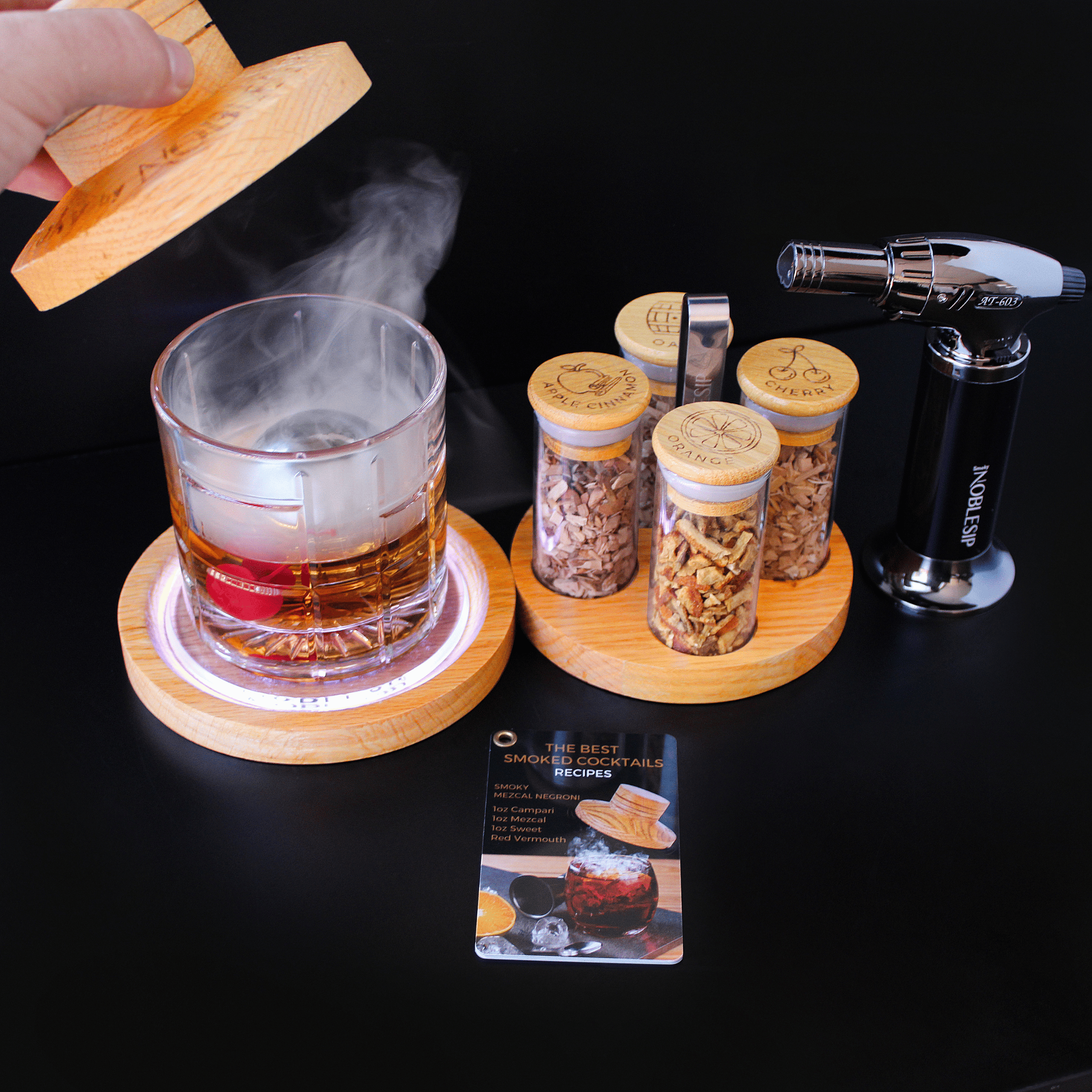 TMEOIIPY Cocktail Smoker Kit - Met 4 Houtsnippers Voor Whisky & Cocktails