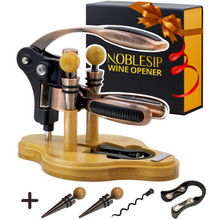 Load image into Gallery viewer, Wine Opener Set ๐ฃ๐ฅ๐๐ ๐๐จ๐ 6 PCS Kit: Rabbit Corkscrew, Foil Cutter, 2 Bottle Stoppers, Extra Corkscrew, Wood Stand. Designer Gift Box with Instructions!