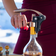Load image into Gallery viewer, Wine Opener Set ๐ฃ๐ฅ๐๐ ๐๐จ๐ 6 PCS Kit: Rabbit Corkscrew, Foil Cutter, 2 Bottle Stoppers, Extra Corkscrew, Wood Stand. Designer Gift Box with Instructions!