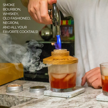 Load image into Gallery viewer, Cocktail Smoker Kit 𝗣𝗥𝗘𝗠𝗜𝗨𝗠 Smoky by NOBLESIP - All you need to Smoke Whiskey, Bourbon, Scotch, Old Fashioned and all your Favorite Cocktails. Complete Bar Kit in a designer gift box with cocktail recipe cards
