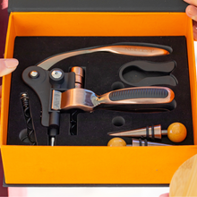 Load image into Gallery viewer, Wine Opener Set ๐ฃ๐ฅ๐๐ ๐๐จ๐ 6 PCS Kit: Rabbit Corkscrew, Foil Cutter, 2 Bottle Stoppers, Extra Corkscrew, Wood Stand. Designer Gift Box with Instructions!