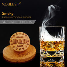 Load image into Gallery viewer, Cocktail Smoker Kit &quot;BEST DAD EVER&quot; engraved Special Edition gift for fathers. Smoke Whiskey, Bourbon, Scotch, Old fashioned. Gift Box with Gift Note Card- ready to be gifted. Complete Smoking Bar Set - Smoky by NOBLESIP 𝗣𝗥𝗘𝗠𝗜𝗨𝗠
