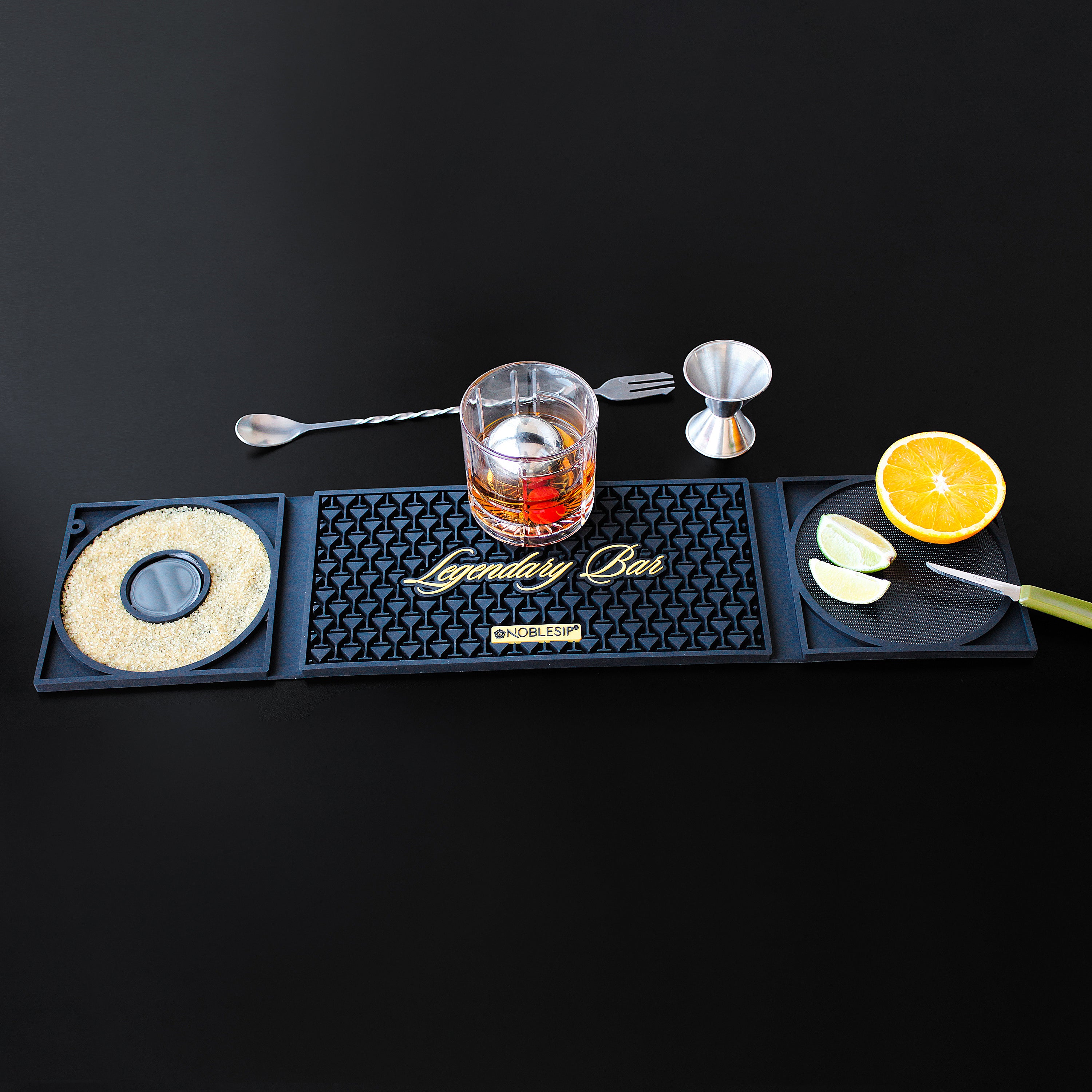 NOBLESIP Multifunctional BAR MAT 3-in-1 w Cutting Board and Glass Rimm ...