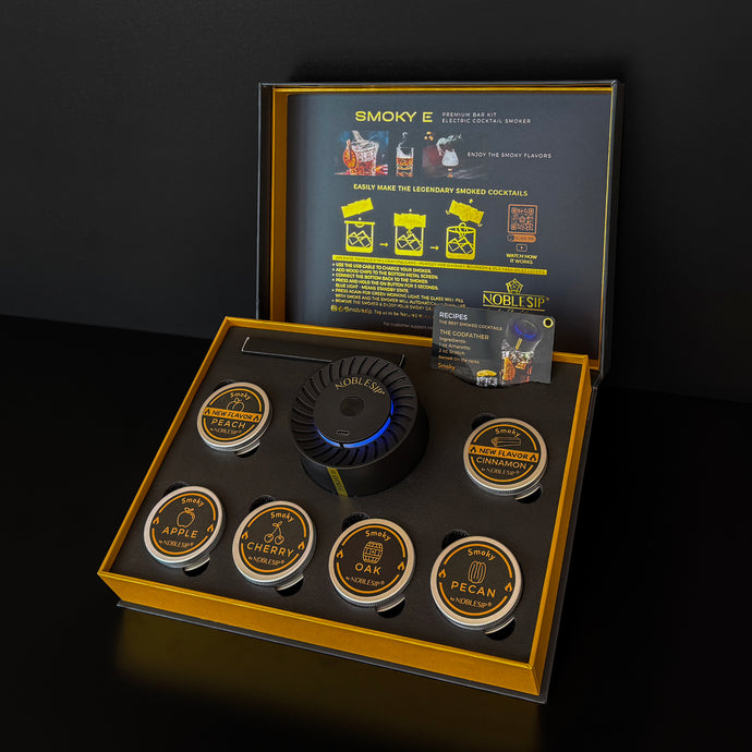 NOBLESIP Cocktail Whiskey Smoker 𝗣𝗥𝗘𝗠𝗜𝗨𝗠 Kit Smoky E, Home Bar Tool Set with the New Innovative Automatic Electric Smoking System. A Great Christmas Men gift for bourbon, old fashioned drinks