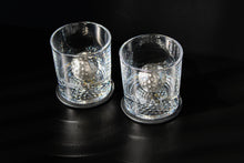 Load image into Gallery viewer, NOBLESIP Whiskey Bourbon GOLF Glasses 𝗣𝗥𝗘𝗠𝗜𝗨𝗠 Gift Set: 2 Glasses, 2 Steel Chilling Balls, 2 Coasters. The best way for a Golf Player or Fan to enjoy his Whisky, Scotch, Old Fashioned Cocktails. A great New Year home bar golfer gift!
