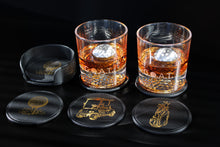 Load image into Gallery viewer, NOBLESIP Coaster GOLF Theme Set of 6, Premium Black with Gold Designs, Decorative Bar Accessories for Golf Enthusiasts. The G.O.A.T. Coasters, a great Christmas gift, stocking stuffers for golfers. A great New Year home bar gift!
