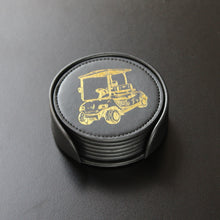 Load image into Gallery viewer, NOBLESIP Coaster GOLF Theme Set of 6, Premium Black with Gold Designs, Decorative Bar Accessories for Golf Enthusiasts. The G.O.A.T. Coasters, a great Christmas gift, stocking stuffers for golfers
