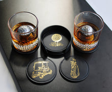Load image into Gallery viewer, NOBLESIP Coaster GOLF Theme Set of 6, Premium Black with Gold Designs, Decorative Bar Accessories for Golf Enthusiasts. The G.O.A.T. Coasters, a great Christmas gift, stocking stuffers for golfers
