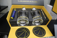 Load image into Gallery viewer, Whiskey Glasses Set Basketball Design - 2 Glasses, 2 Stainless Steel Chilling Balls, 2 Coasters. Perfect for Whisky, Bourbon, Scotch, Old Fashioned. The GOAT by NOBLESIP in Designer Gift Box
